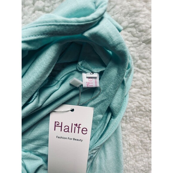 Mint Blue Dress With Pockets Criss Cross Short Sleeve Beach Tunic T Shirt Dress - Picture 11 of 12